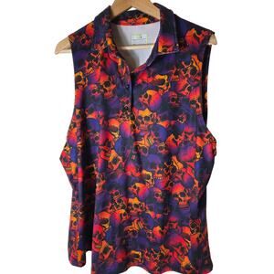 OBNOXIOUS GOLF Purple Orange Skull All Over Print Active Sleeveless Top SZ 4XL
